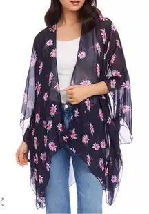 Karen Kane Berry Blue Open Front Daisy Floral Print Jacket Kimono 2X NWT