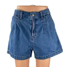 Madewell Women's Blue High Waisted Pleated A Line Mini Denim Jean Shorts Size 29