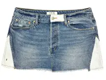 We The Free People Micro Mini Jean Skirt 30" Patchwork Denim DISTRESSED Thrashed