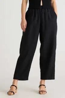 Quince Black European Linen Wide Leg Cropped Pants Elastic Waist Size Medium