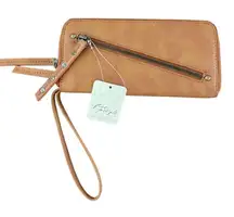 Free People Women's Tan Wristlet Wallet with Zipper Accents