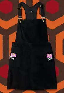 RARE Valfre Petra Pinafore Black Corduroy Overall Mini Dress + Pockets