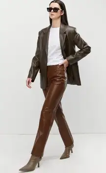 NWT oak and fort oak + fort faux leather slim fit pants Turkish coffee us 2