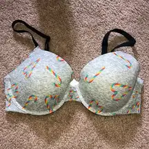 Pink Victoria’s Secret Gray Rainbow Hearts Discontinued T- Shirt Bra sz 36D
