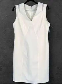 NWT Dahlia Women's Sleeveless Fully Lined V-Neck Sheath Midi Dress Ivory Size 12