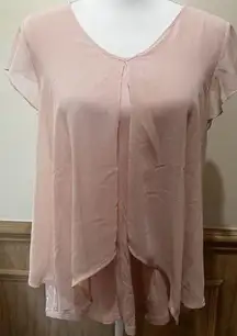 A. Byer V-Neck Shear Blouse with Lining~ Size Medium ~ Pink