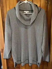 Calvin Klein Cowl Neck Tunic Top Chevron Print Long Sleeve‎ Pullover Size Large