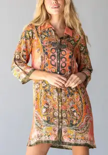 Natural Life Fiona Tunic Dress Coral Floral Button Down Size S