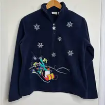 Vintage White Stag Fleece Pullover Winter Theme Penguin Snowflakes Size Small