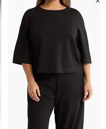 Max Studio Black Top with white thread trim & Wide Leg Trousers Set 2X MSRP $198