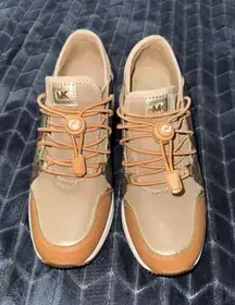 Michael Kors Liv Leather Jacquard Trainer Wedge Sneakers Size 7M