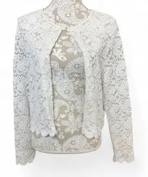 Dressbarn Lace Cardigan Open Front Bridal Formal Vintage Whimsical Cottage Core