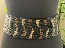 Vintage Saks Fifth Avenue Black & Gold Beaded Belt - S