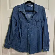 Women’s Chico’s long sleeve button down shirt chambray blue sparkle plus size 2