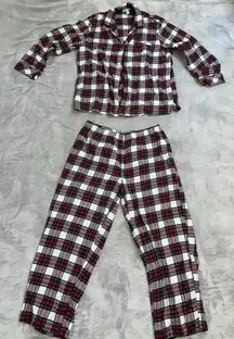 Women's Charter Club Plaid Flannel Pajamas Set L White Red Holiday