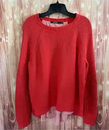 Lauren  Coral Striped Underlayer Crewneck  Sweater