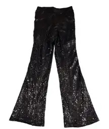 Sincerely Jules Womens Sequin Pants Flare Leg Pull On Elastic Waistband Black Sm
