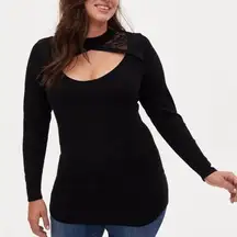 Torrid Women’s Pullover Lace Keyhole Mock Neck Sweater Classic Black Size 5X NEW