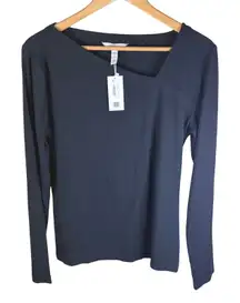 SPANX Air Essentials Ribbed Asymmetrical Neckline XL Classic Black Active Stretch