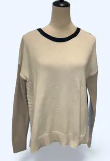 Rachel Zoe Minimalist Cream, Black and Tan Women's Sweater zip back Sz Large