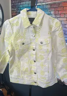 White and Yellow eyelet denim jacket 
