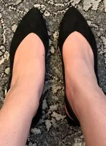 Black Pointed Furry Flats