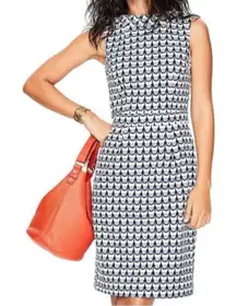 Boden Martha Roll Collar Sleeveless Sheath Dress in Ice Grey Retro Spot Blue 2P