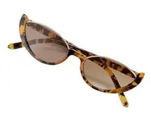 Tortoise Shell Leopard Print Oval Cat Eye Round Gold Rim Sunglasses