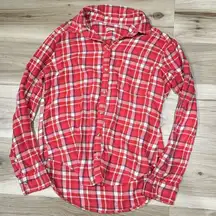 Hollister Plaid Red White Button Up Flannel Shirt Women’s Small