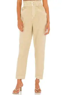 Free People  Ready To Run Cinch Waist Khaki High-Rise Tapered Pants Size Large