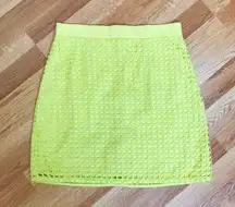 Loft Neon Yellow Green Eyelet Mini Skirt Short Mesh Square Cutout Size 4 Petite