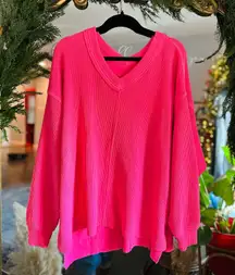 Aerie hot pink v neck pullover sweatshirt large