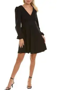 NWT Boden V-Neck Jersey Tea Dress Black Size 8L Tall Long Sleeve