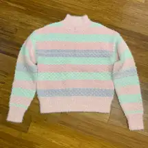 MAJOR Label Group Striped Fuzzy Mock Neck‎ Sweater XS Pink Purple Pastel Fluffy