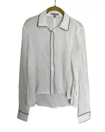 Zac Zac Posen White Button Down Shirt Black Piping