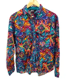 VTG Roper Aztec Southwestern Neon Button Up Shirt Large‎ Cotton Rodeo Cowboy