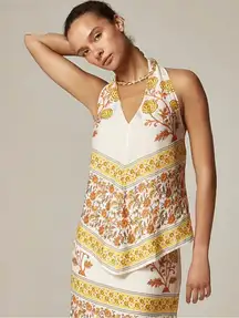 J. Crew Open-back Halter Top Sunset Rose Block Print Pristine