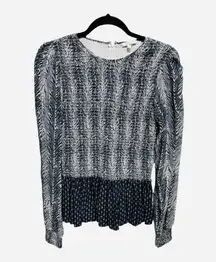 Tyler Boe Blue Long Sleeve Peplum Top Size Small Polka Dot Animal Print