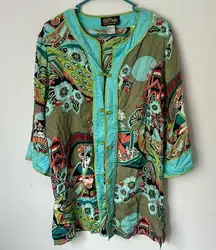 Bob Mackie Vintage  Silk Floral Print Kimono Cardigan Women's Art To Wear Sz Lg !