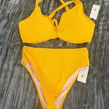 Shade & Shore Yellow Bikini Set Top 38D Bottoms S