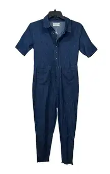 One X One Teaspoon Blue Denim Utility Jumpsuit Size 26 NWOT Cutout back raw hem