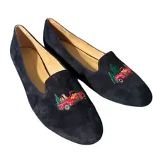 Talbots Ryan Novelty Indigo Blue Flats Embroidered Red Christmas Truck. 10.5M