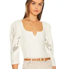 Free People Brunch Date Top Womens Large Ivory Cream Boho Cottagecore Feminine