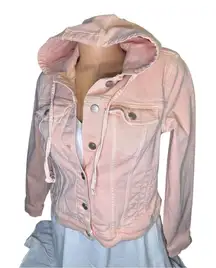LOFT Hooded Jacket light peachy-pink blush Denim Coat Button Up size small