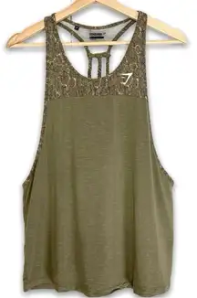 Gymshark Olive Green Briad Detail High Neck Camo Trim Tank Top