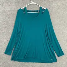 Tahari Women M‎ Teal Casual Cold Shoulder Long Sleeve Top