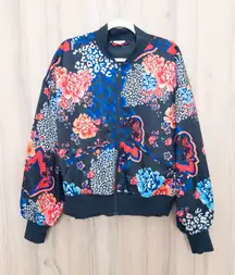 Body & Sol Womens Floral Bomber Jacket Size XL Multicolor Boho Maximalist Artsy