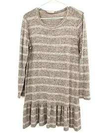 Everly‎ size Medium striped sweater tunic long sleeve white oatmeal/gray