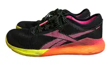 Reebok Crossfit Nano 9 Training Shoes Womens Size 8 Black Pink Yellow Flexwave