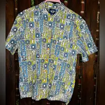 Women’s Dockers Hawaiian Blue Short Sleeve Button Down Size Medium